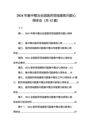 2024年集中整治全国医药领域腐败问题心得体会12篇（精选版）.docx