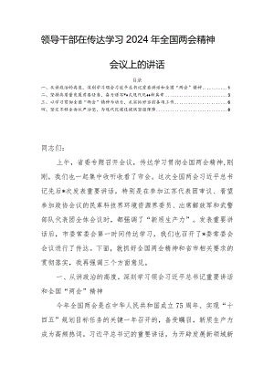 领导干部在传达学习2024年全国两会精神会议上的讲话.docx