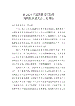 在2024年某某县民营经济高质量发展大会上的讲话.docx