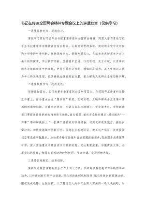书记在传达全国两会精神专题会议上的讲话发言.docx