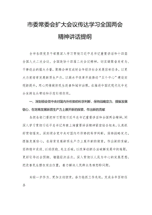 市委常委会扩大会议传达学习全国两会精神讲话提纲.docx