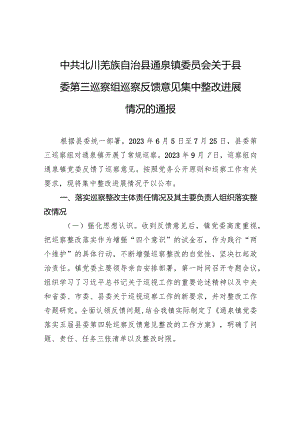 中共北川羌族自治县通泉镇委员会关于县委第三巡察组巡察反馈意见集中整改进展情况的通报.docx