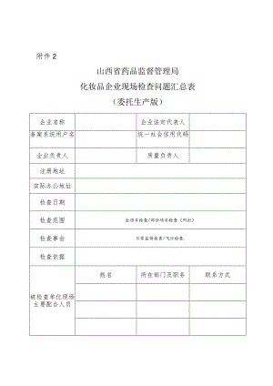 《化妆品企业现场检查问题汇总表》（委托生产版）.docx