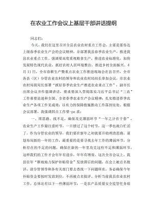 在农业工作会议上基层干部讲话提纲.docx