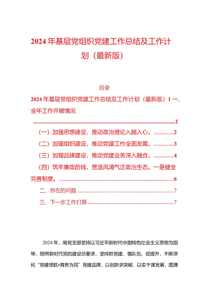 2024年基层党组织党建工作总结及工作计划（最新版）.docx