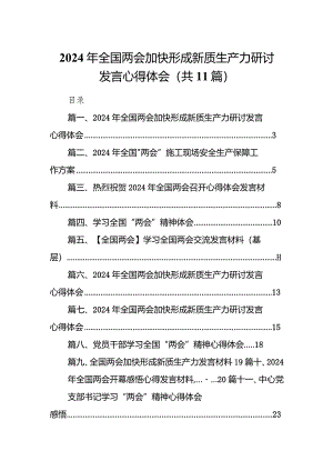 （11篇）2024年全国两会加快形成新质生产力研讨发言心得体会合集.docx