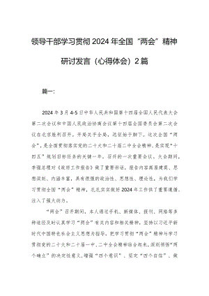 领导干部学习贯彻2024年全国“两会”精神研讨发言（心得体会）2篇.docx