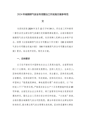 2024年城镇燃气安全专项整治工作实施方案参考范文.docx