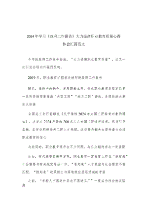 2024年学习《政府工作报告》大力提高职业教育质量心得体会汇篇范文.docx