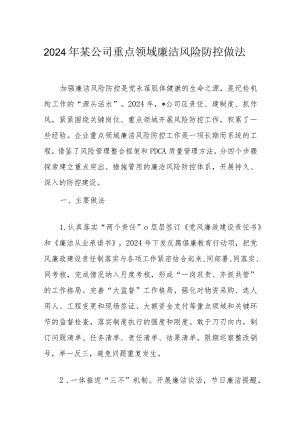 2024年某公司重点领域廉洁风险防控做法.docx