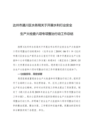达州市通川区水务局关于开展水利行业安全生产大检查六项专项整治行动工作总结.docx