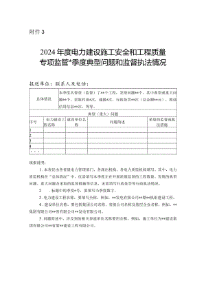 2024年度电力建设施工安全和工程质量专项监管_季度典型问题和监督执法情况.docx