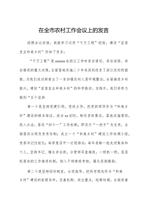 在全市农村工作会议上的发言.docx
