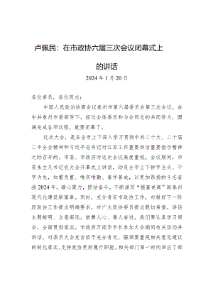 在市政协六届三次会议闭幕式上的讲话.docx