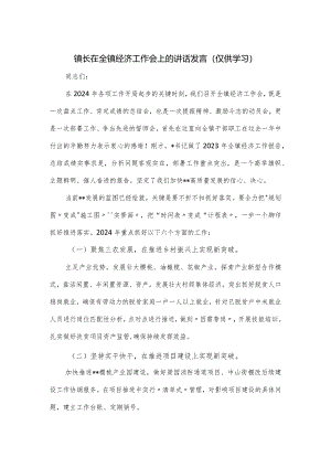 镇长在全镇经济工作会上的讲话发言.docx