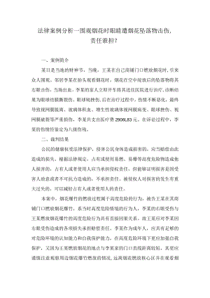 法律案例分析--围观烟花时眼睛遭烟花坠落物击伤责任谁担？.docx