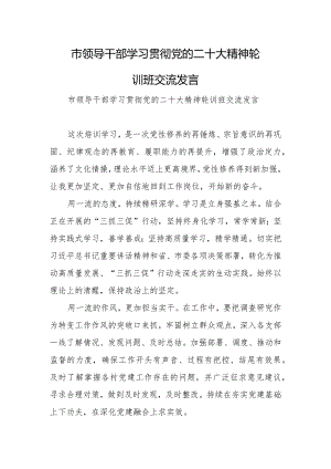 市领导干部学习贯彻党的二十大精神轮训班交流发言.docx