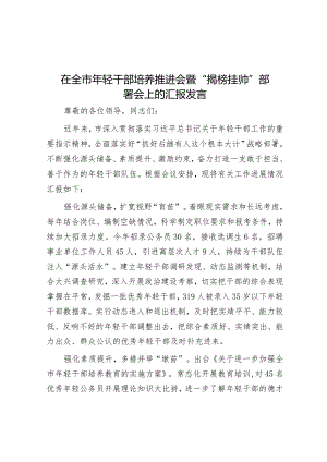 在全市年轻干部培养推进会暨“揭榜挂帅”部署会上的汇报发言&全市节能工作交流部署会发言材料.docx