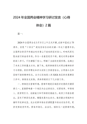 2024年全国两会精神学习研讨发言（心得体会）2篇.docx