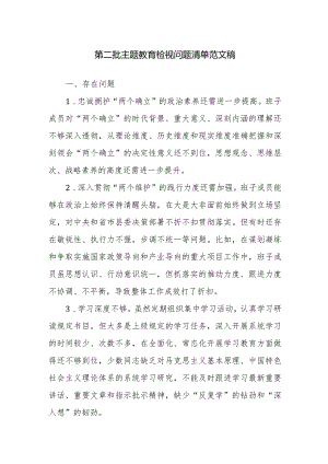 第二批主题教育检视问题清单范文稿.docx