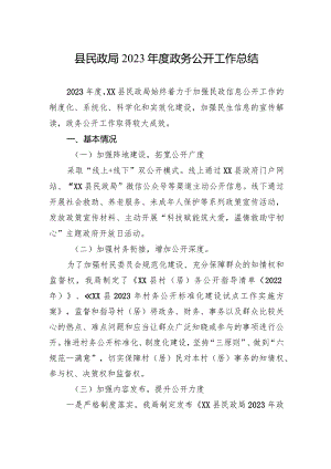 县民政局2023年度政务公开工作总结（20240116）.docx
