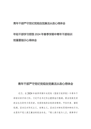 青年干部严守党纪党规自觉廉洁从政心得体会+年轻干部学习领悟2024年春季学期中青年干部培训班重要指示心得体会.docx