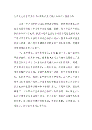 公司党支部学习贯彻《中国共产党纪律处分条例》情况小结.docx