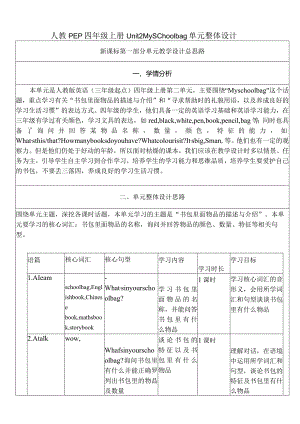 人教PEP四上大单元教学Unit 2 My schoolbag PA Let's learn 教案.docx