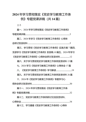 2024年学习贯彻落实《党史学习教育工作条例》专题党课讲稿14篇（完整版）.docx