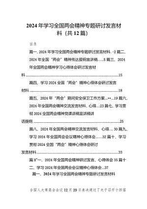 2024年学习全国两会精神专题研讨发言材料（共12篇）.docx