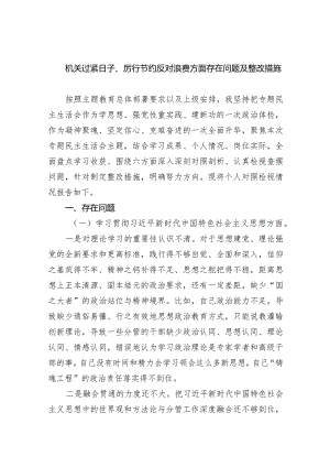 机关过紧日子、厉行节约反对浪费方面存在问题及整改措施9篇（最新版）.docx
