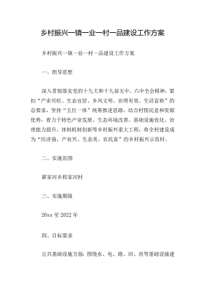 乡村振兴一镇一业一村一品建设工作方案.docx