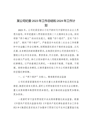 某公司纪委2023年工作总结和2024年工作计划&党支部2023年党建工作计划.docx