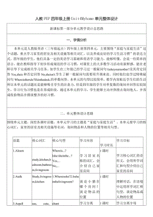 人教PEP四上大单元教学Unit 4 My home PB Let's learn 教案.docx