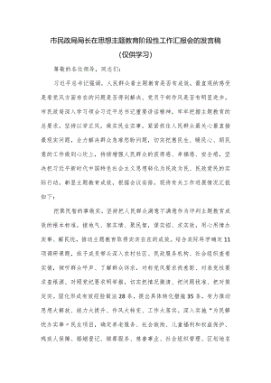 市民政局局长在思想主题教育阶段性工作汇报会的发言稿.docx