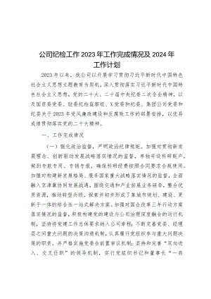 公司纪检工作2023年工作完成情况及2024年工作计划&市退役军人事务局2023年上半年工作完成情况和下半年工作计划.docx