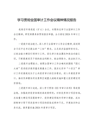 2024年审计机关关于贯彻落实全国审计工作会议精神的情况报告十五篇.docx