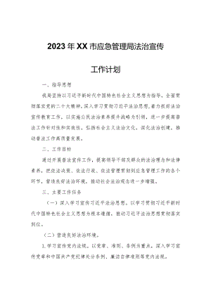 2023年XX市应急管理局法治宣传工作计划.docx