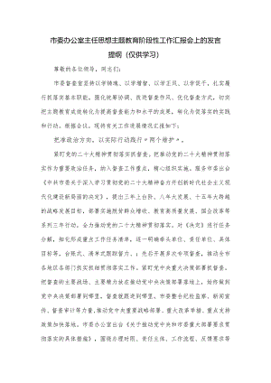 市委办公室主任思想主题教育阶段性工作汇报会上的发言提纲.docx