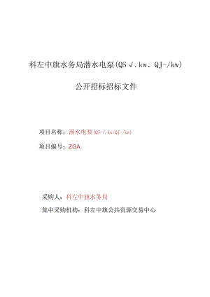水务局潜水电泵招投标书范本.docx