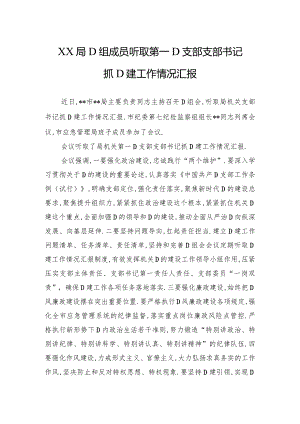 XX局党组成员听取第一党支部支部书记抓党建工作情况汇报.docx