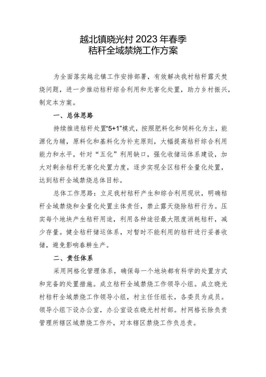 2023年春季秸秆全域禁烧工作方案(村级).docx_第1页