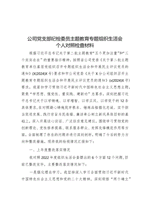 2023年主题教育专题组织生活会个人对照检查材料（公司党支部纪检委员）.docx
