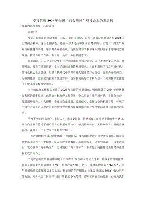 学习贯彻2024年全国“两会精神”研讨会上的发言稿一.docx