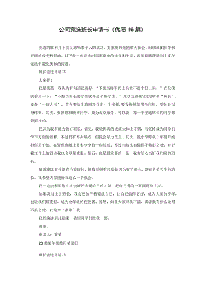 公司竞选班长申请书（优质16篇）.docx