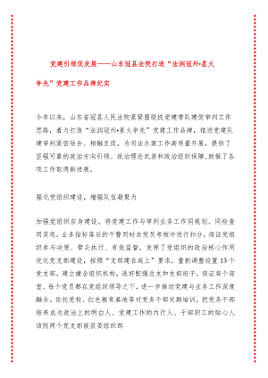 党建引领促发展——山东冠县法院打造“法润冠州·星火争先”党建工作品牌纪实.docx
