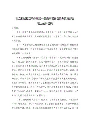 （2篇）树立和践行正确政绩观——书记在党支部会议上的讲话稿树立和践行正确政绩观方面突出问题开展专项整治的工作方案.docx