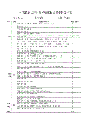 体表脓肿切开引流术临床技能操作评分标准.docx