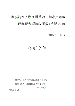 清水入湖河道整治工程市区段环保专项验收服务重新招投标书范本.docx
