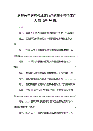 医院关于医药领域腐败问题集中整治工作方案（共14篇）.docx